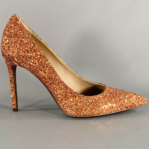 MICHAEL KORS COLLECTION Size 9.5 Copper Glittered Leather Trim Stiletto Pumps - Picture 2 of 10